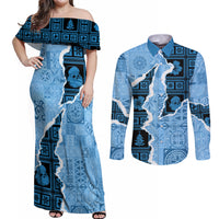 Bula Fiji Tapa Mix Christmas Couples Matching Off Shoulder Maxi Dress and Long Sleeve Button Shirt Vintage Style LT7 - Wonder Print Shop