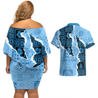 Bula Fiji Tapa Mix Christmas Couples Matching Off Shoulder Short Dress and Hawaiian Shirt Vintage Style LT7 - Wonder Print Shop