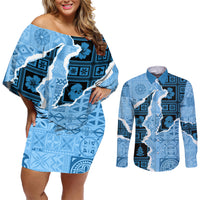 Bula Fiji Tapa Mix Christmas Couples Matching Off Shoulder Short Dress and Long Sleeve Button Shirt Vintage Style LT7 - Wonder Print Shop