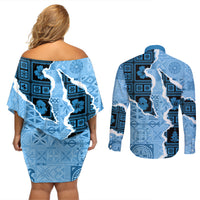 Bula Fiji Tapa Mix Christmas Couples Matching Off Shoulder Short Dress and Long Sleeve Button Shirt Vintage Style LT7 - Wonder Print Shop
