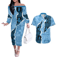 Bula Fiji Tapa Mix Christmas Couples Matching Off The Shoulder Long Sleeve Dress and Hawaiian Shirt Vintage Style LT7 - Wonder Print Shop