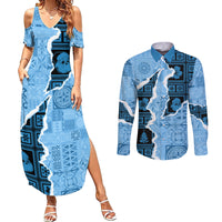 Bula Fiji Tapa Mix Christmas Couples Matching Summer Maxi Dress and Long Sleeve Button Shirt Vintage Style LT7 - Wonder Print Shop