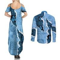 Bula Fiji Tapa Mix Christmas Couples Matching Summer Maxi Dress and Long Sleeve Button Shirt Vintage Style LT7 - Wonder Print Shop