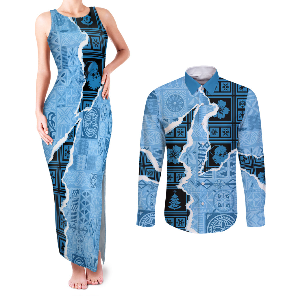 Bula Fiji Tapa Mix Christmas Couples Matching Tank Maxi Dress and Long Sleeve Button Shirt Vintage Style LT7 - Wonder Print Shop