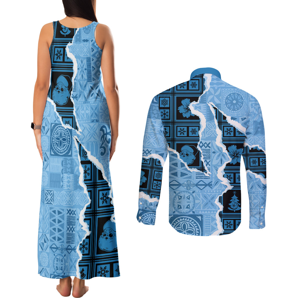 Bula Fiji Tapa Mix Christmas Couples Matching Tank Maxi Dress and Long Sleeve Button Shirt Vintage Style LT7 - Wonder Print Shop