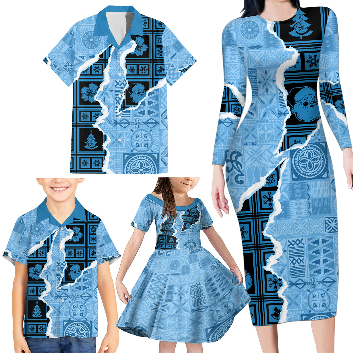 Bula Fiji Tapa Mix Christmas Family Matching Long Sleeve Bodycon Dress and Hawaiian Shirt Vintage Style LT7 - Wonder Print Shop