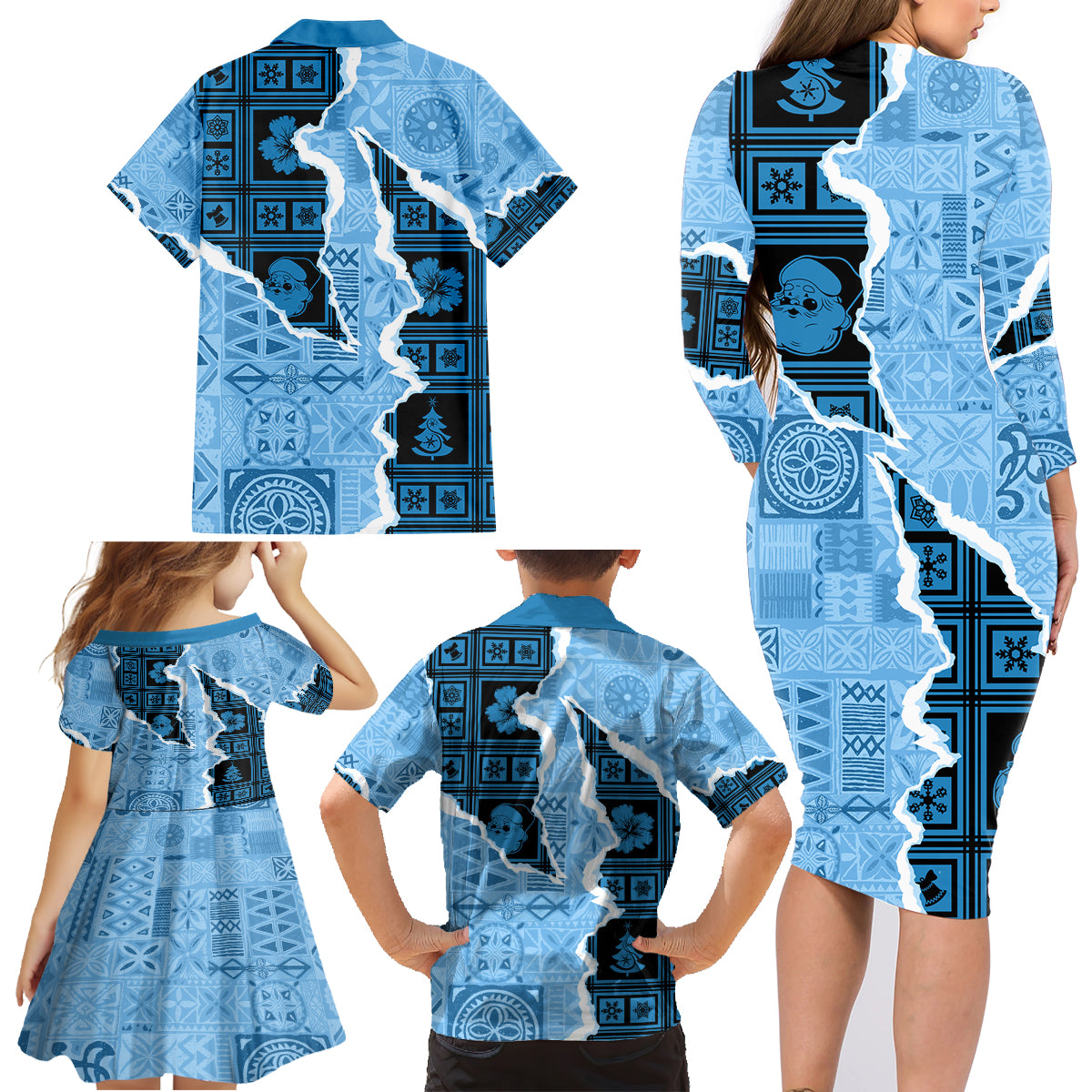 Bula Fiji Tapa Mix Christmas Family Matching Long Sleeve Bodycon Dress and Hawaiian Shirt Vintage Style LT7 - Wonder Print Shop