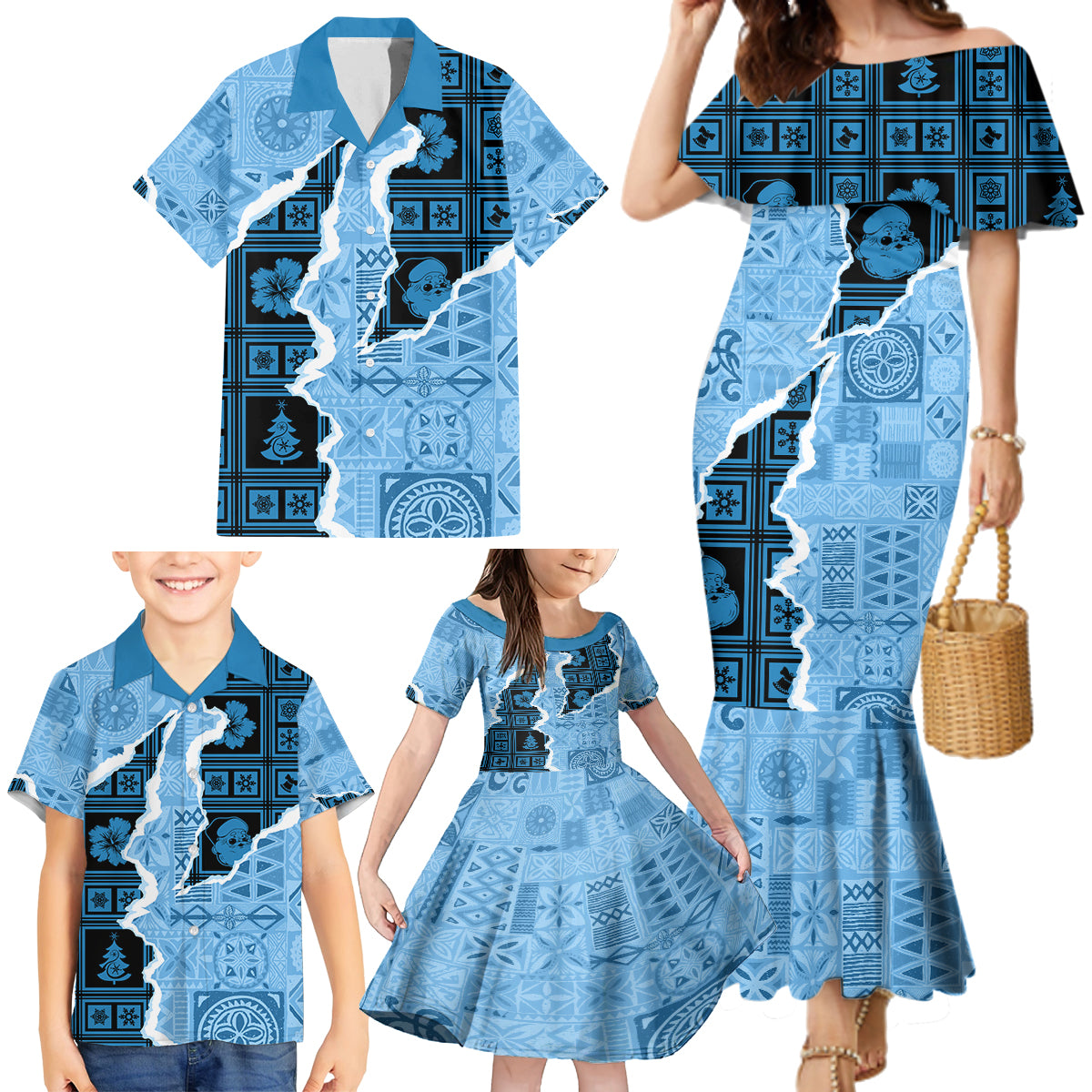 Bula Fiji Tapa Mix Christmas Family Matching Mermaid Dress and Hawaiian Shirt Vintage Style LT7 - Wonder Print Shop