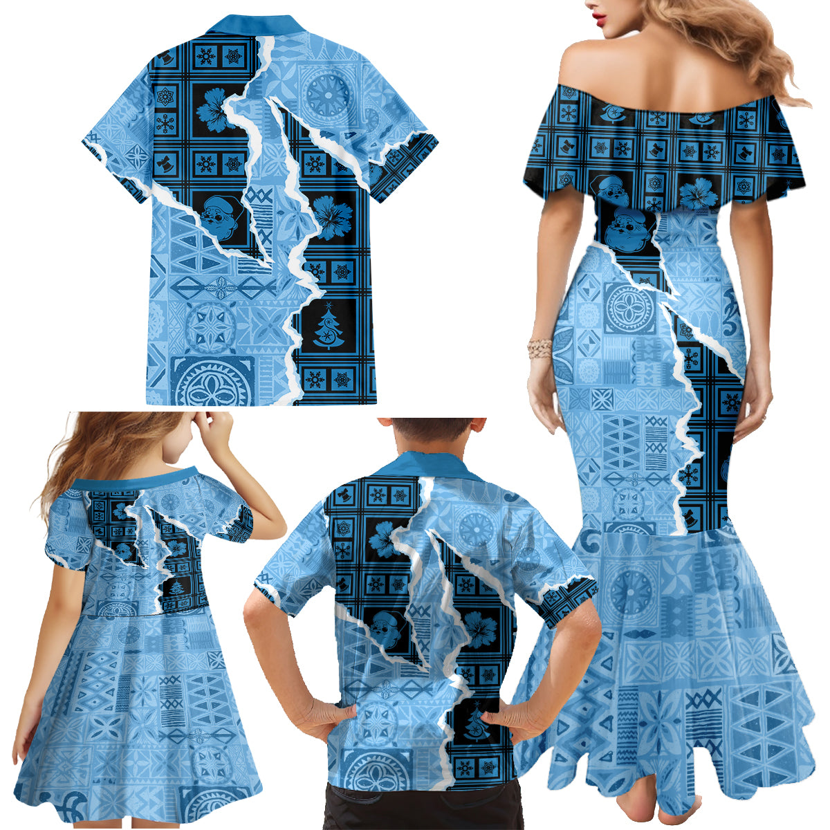 Bula Fiji Tapa Mix Christmas Family Matching Mermaid Dress and Hawaiian Shirt Vintage Style LT7 - Wonder Print Shop