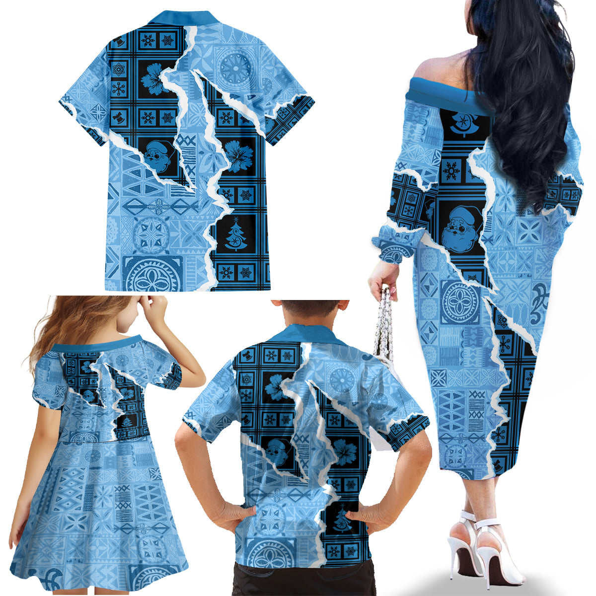 Bula Fiji Tapa Mix Christmas Family Matching Off Shoulder Long Sleeve Dress and Hawaiian Shirt Vintage Style - Wonder Print Shop