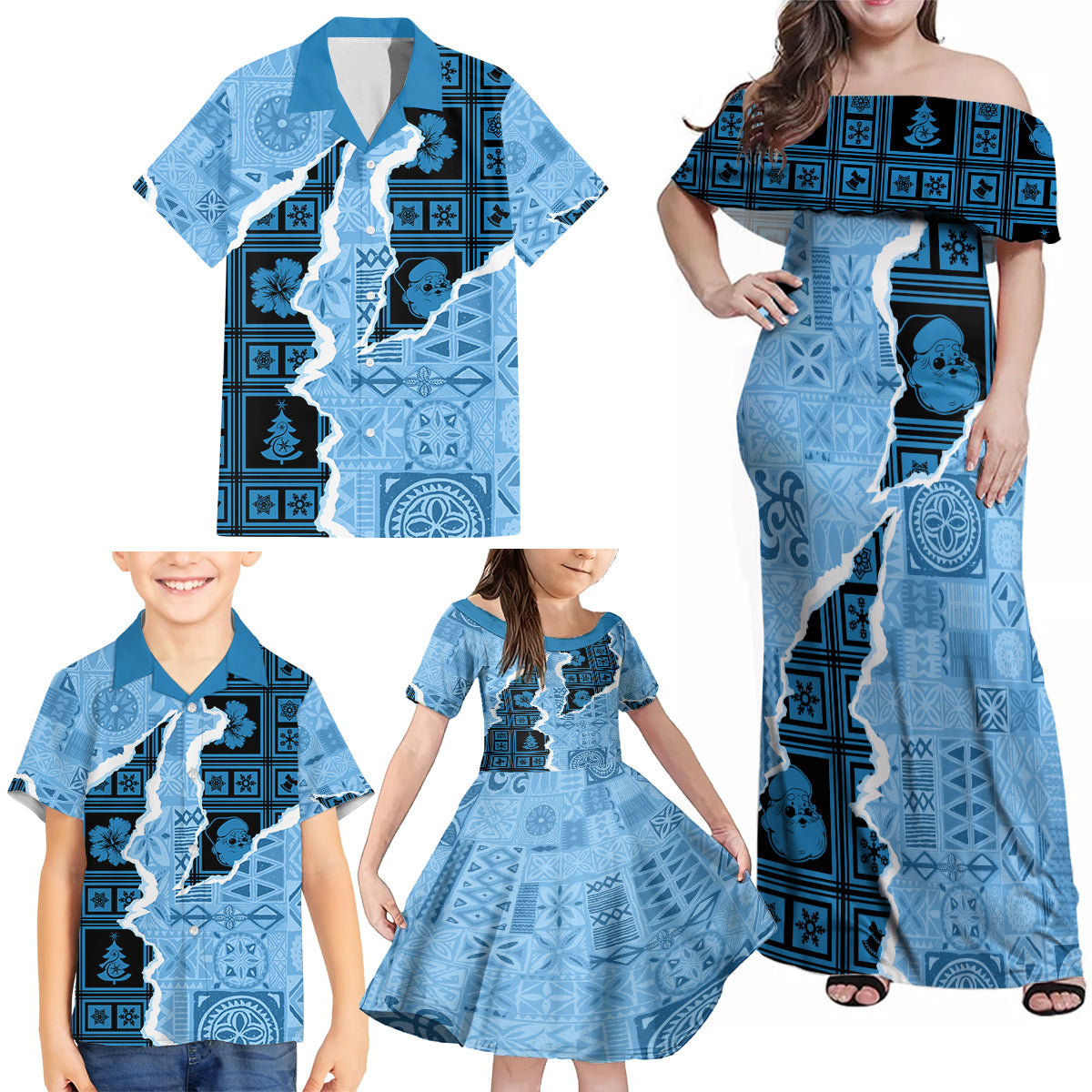 Bula Fiji Tapa Mix Christmas Family Matching Off Shoulder Maxi Dress and Hawaiian Shirt Vintage Style LT7 - Wonder Print Shop