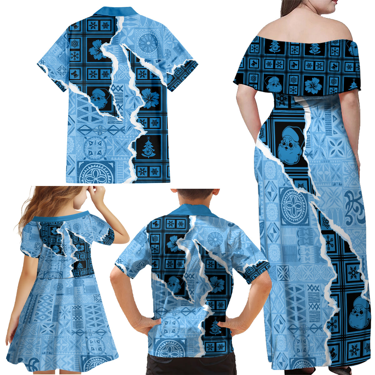 Bula Fiji Tapa Mix Christmas Family Matching Off Shoulder Maxi Dress and Hawaiian Shirt Vintage Style LT7 - Wonder Print Shop