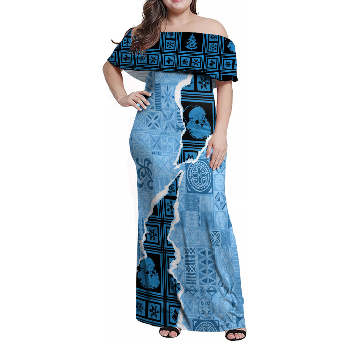 Bula Fiji Tapa Mix Christmas Family Matching Off Shoulder Maxi Dress and Hawaiian Shirt Vintage Style LT7 - Wonder Print Shop