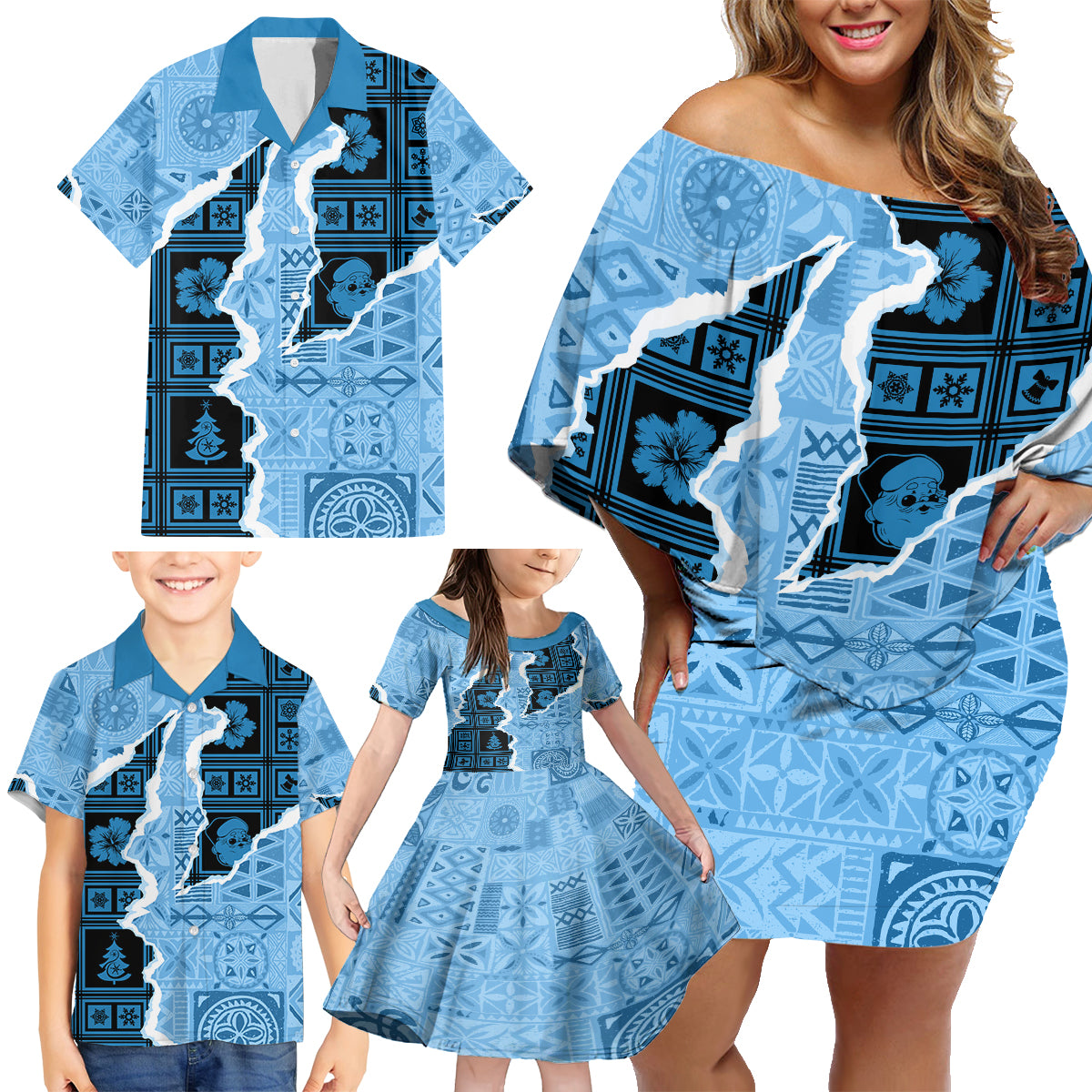 Bula Fiji Tapa Mix Christmas Family Matching Off Shoulder Short Dress and Hawaiian Shirt Vintage Style LT7 - Wonder Print Shop