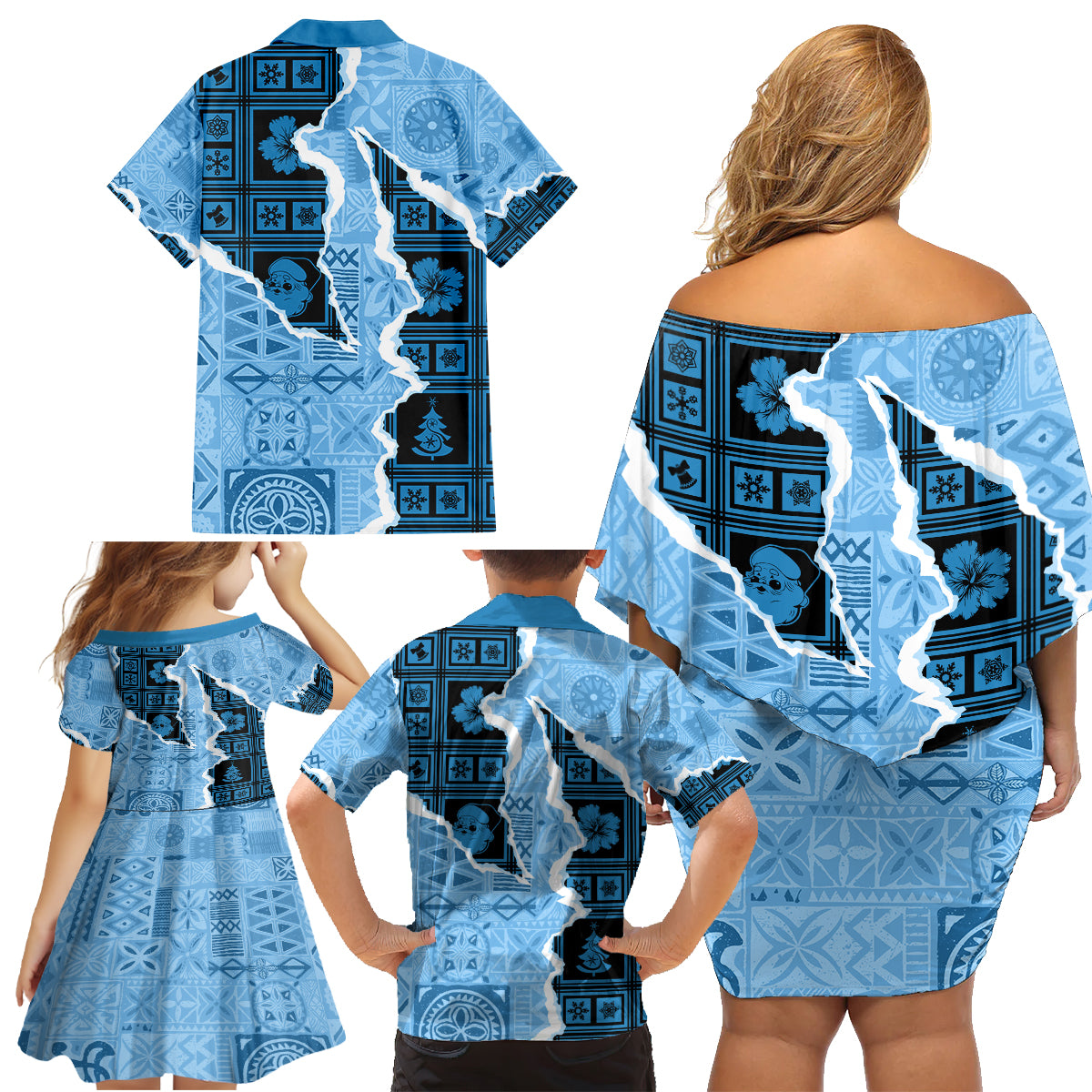 Bula Fiji Tapa Mix Christmas Family Matching Off Shoulder Short Dress and Hawaiian Shirt Vintage Style LT7 - Wonder Print Shop
