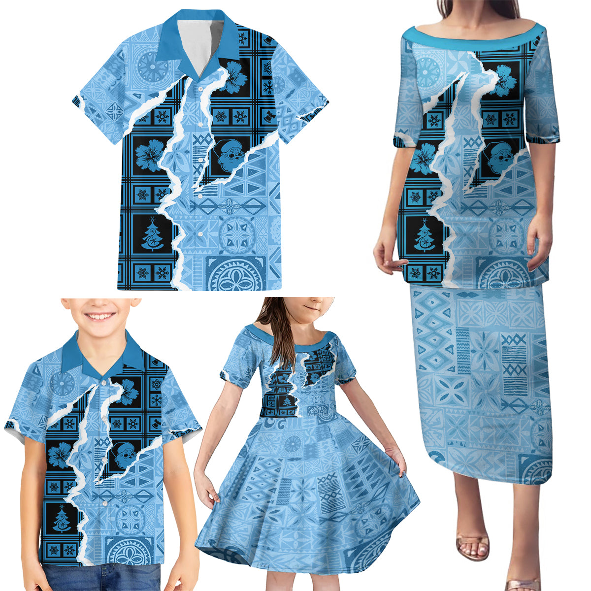 Bula Fiji Tapa Mix Christmas Family Matching Puletasi Dress and Hawaiian Shirt Vintage Style - Wonder Print Shop