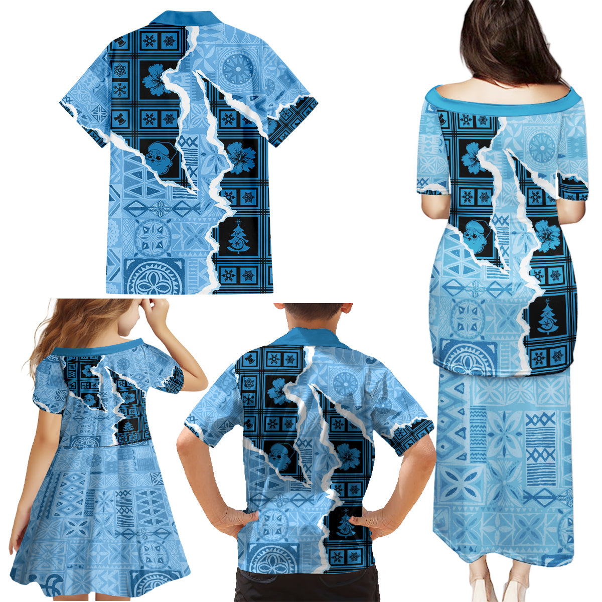 Bula Fiji Tapa Mix Christmas Family Matching Puletasi Dress and Hawaiian Shirt Vintage Style - Wonder Print Shop