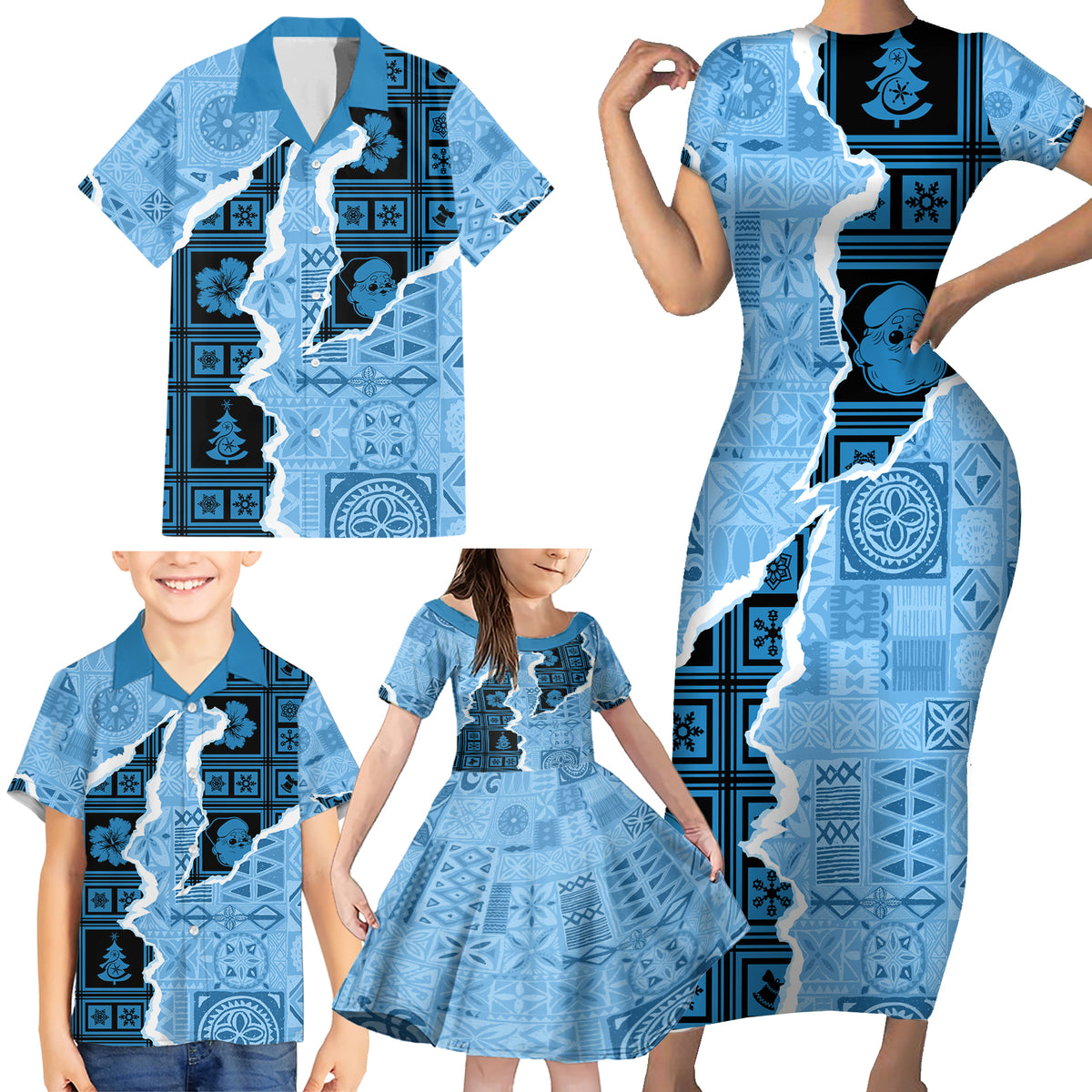 Bula Fiji Tapa Mix Christmas Family Matching Short Sleeve Bodycon Dress and Hawaiian Shirt Vintage Style - Wonder Print Shop