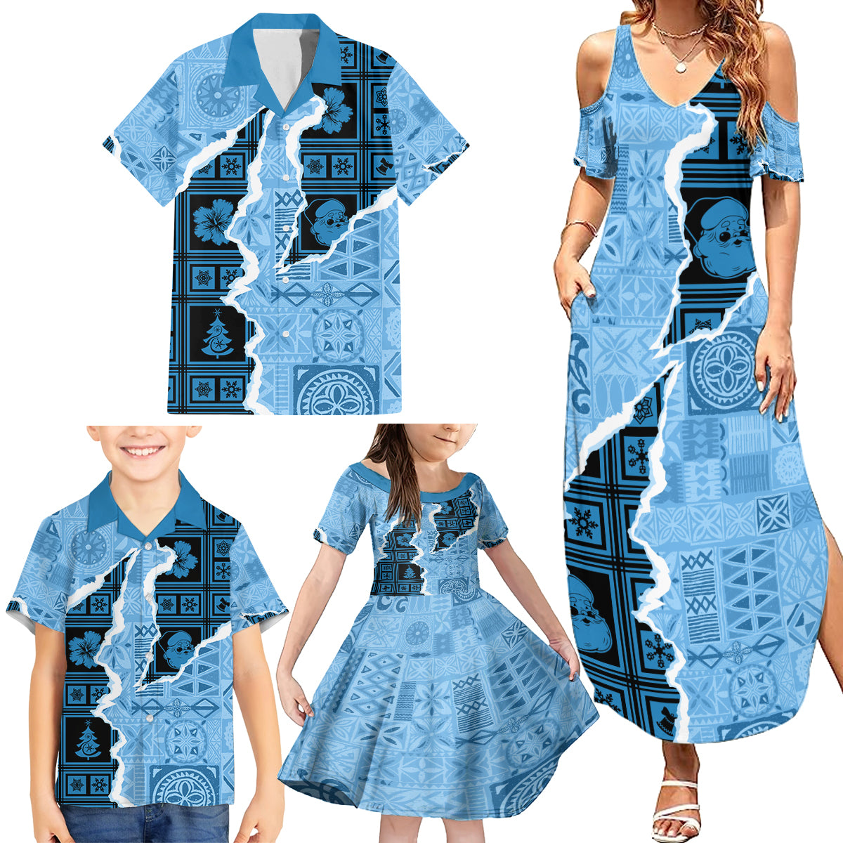 Bula Fiji Tapa Mix Christmas Family Matching Summer Maxi Dress and Hawaiian Shirt Vintage Style - Wonder Print Shop