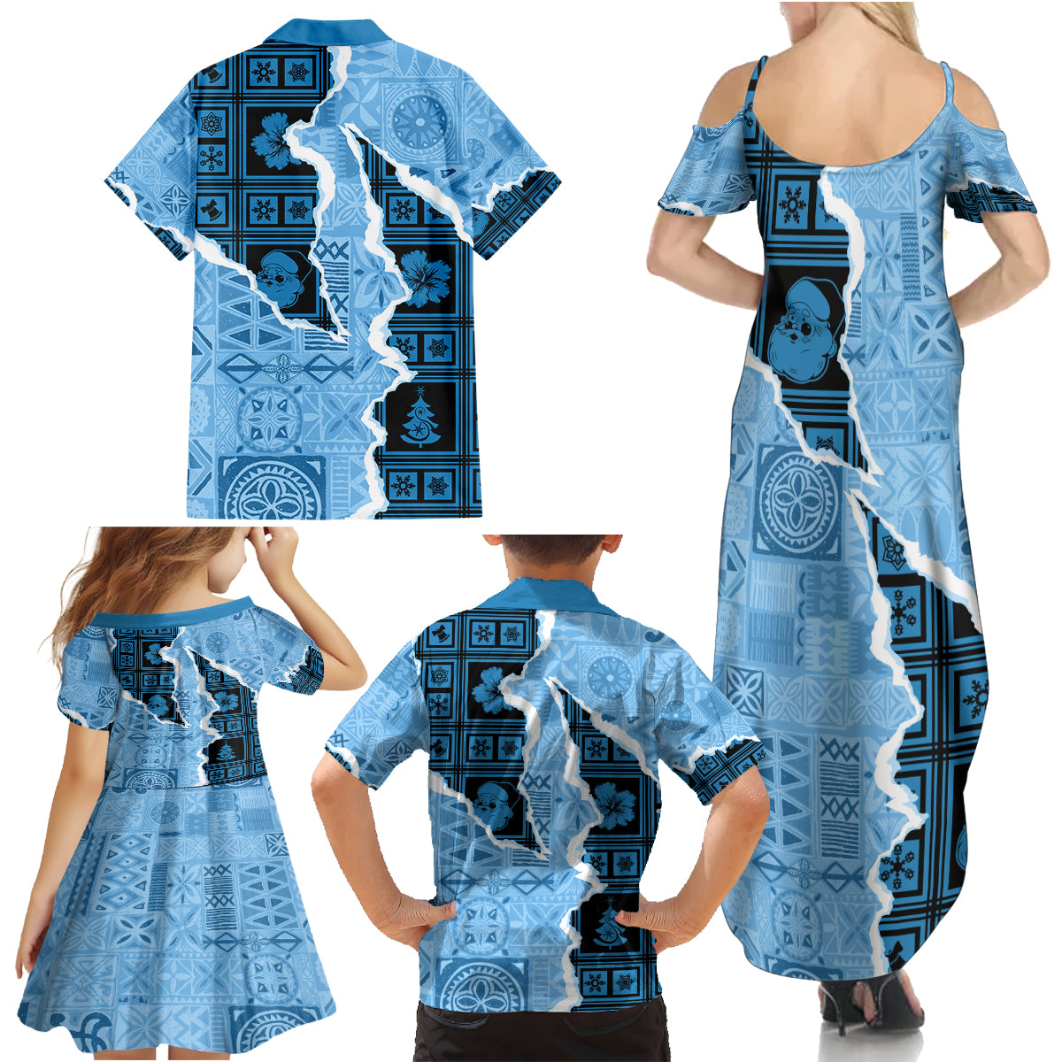 Bula Fiji Tapa Mix Christmas Family Matching Summer Maxi Dress and Hawaiian Shirt Vintage Style - Wonder Print Shop