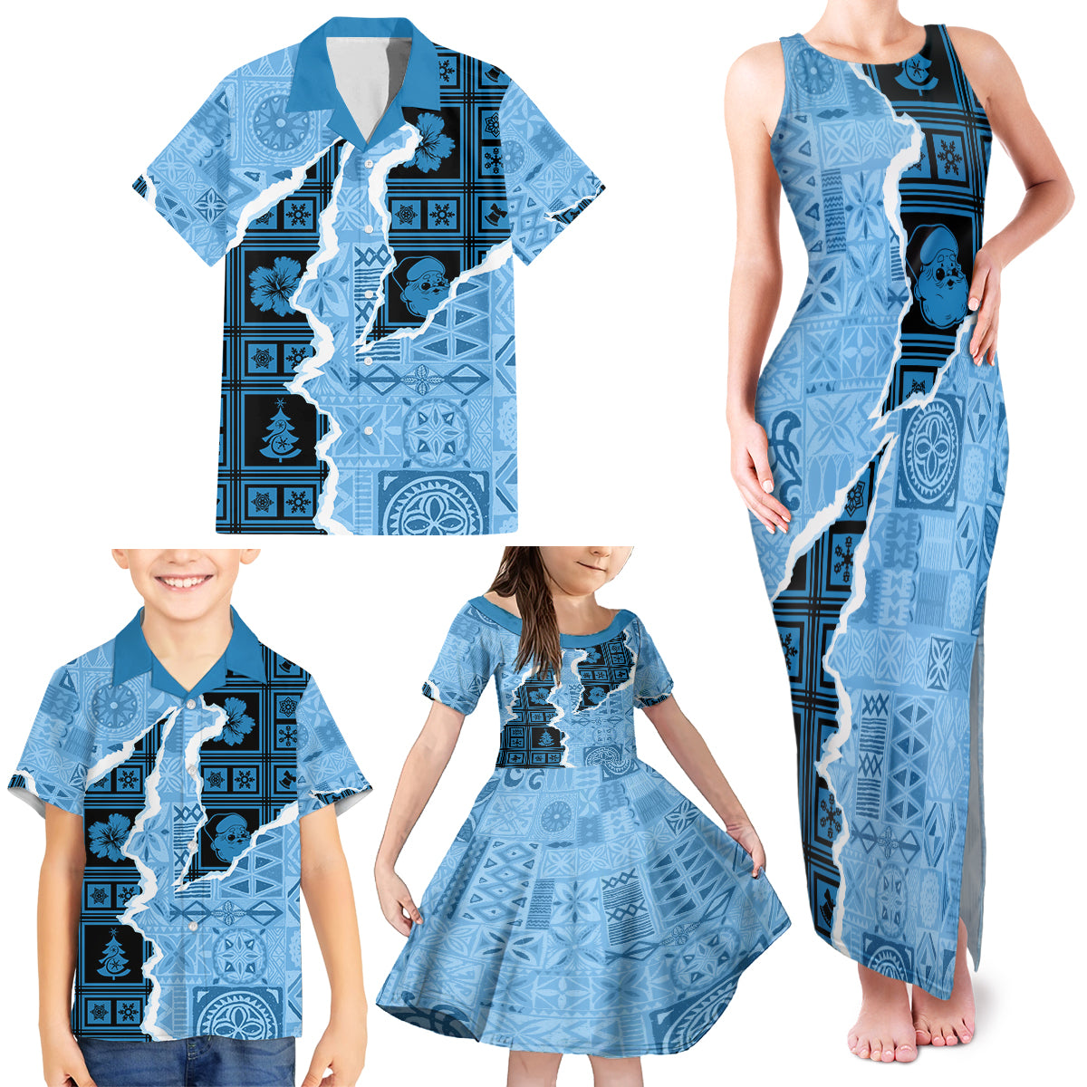 Bula Fiji Tapa Mix Christmas Family Matching Tank Maxi Dress and Hawaiian Shirt Vintage Style - Wonder Print Shop