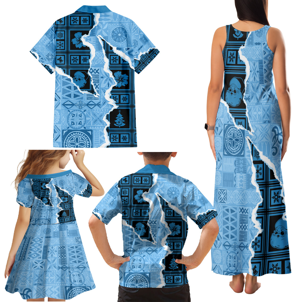 Bula Fiji Tapa Mix Christmas Family Matching Tank Maxi Dress and Hawaiian Shirt Vintage Style - Wonder Print Shop