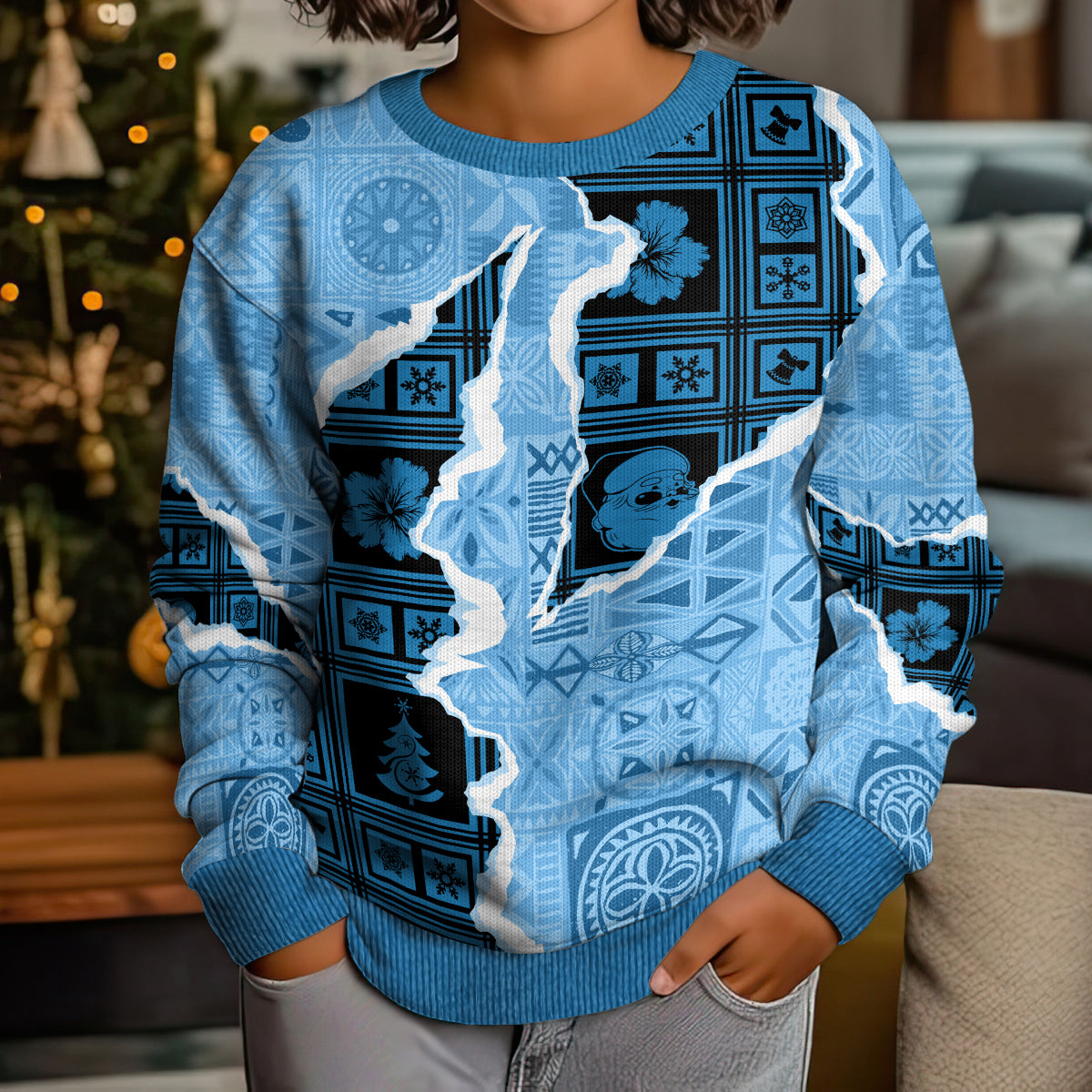 Bula Fiji Tapa Mix Christmas Kid Ugly Christmas Sweater Vintage Style - Wonder Print Shop