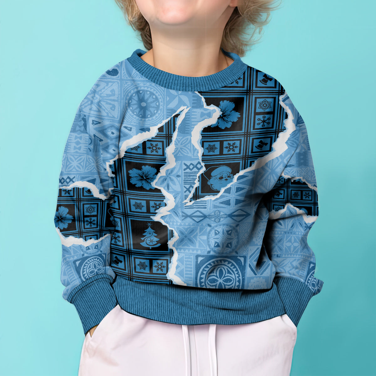 Bula Fiji Tapa Mix Christmas Kid Ugly Christmas Sweater Vintage Style - Wonder Print Shop