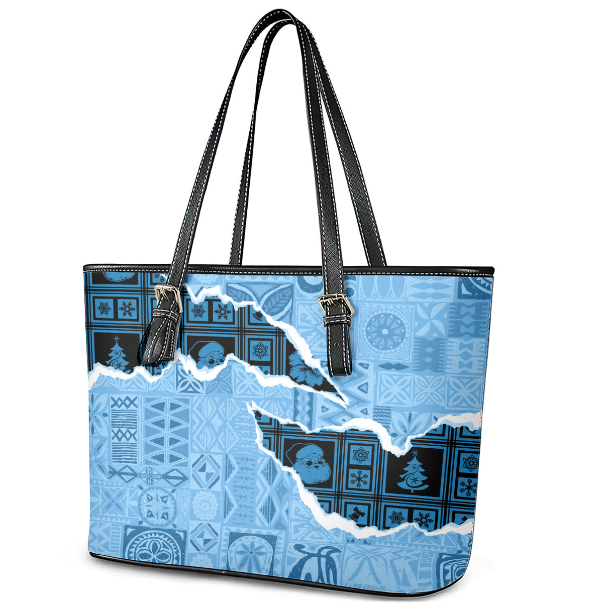 Bula Fiji Tapa Mix Christmas Leather Tote Bag Vintage Style - Wonder Print Shop