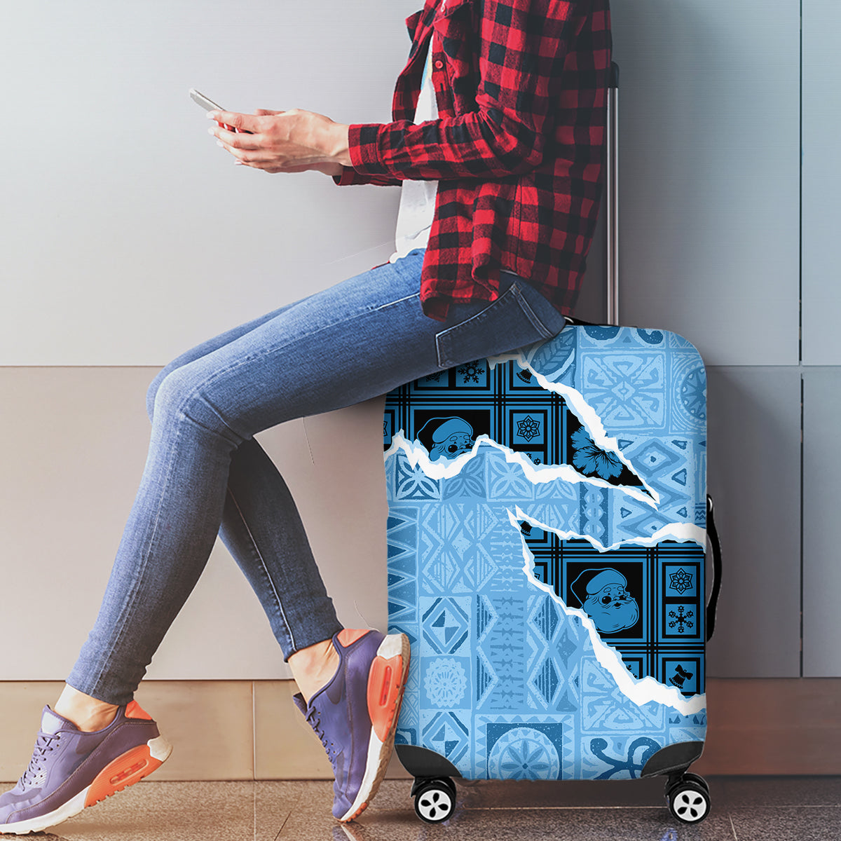 Bula Fiji Tapa Mix Christmas Luggage Cover Vintage Style - Wonder Print Shop