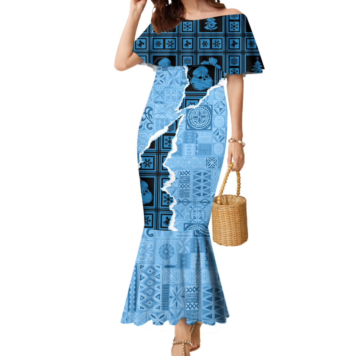 Bula Fiji Tapa Mix Christmas Mermaid Dress Vintage Style - Wonder Print Shop