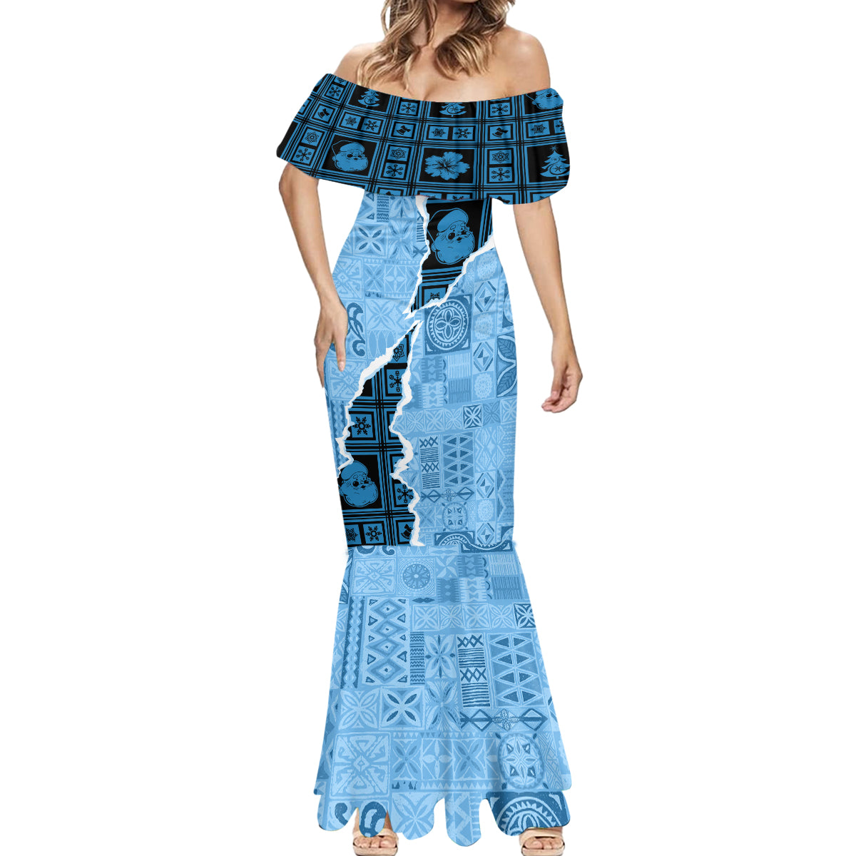 Bula Fiji Tapa Mix Christmas Mermaid Dress Vintage Style - Wonder Print Shop