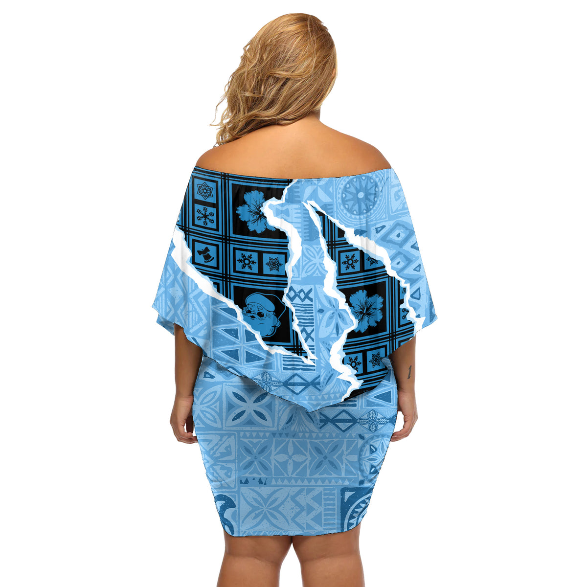 Bula Fiji Tapa Mix Christmas Off Shoulder Short Dress Vintage Style - Wonder Print Shop