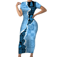 Bula Fiji Tapa Mix Christmas Short Sleeve Bodycon Dress Vintage Style - Wonder Print Shop