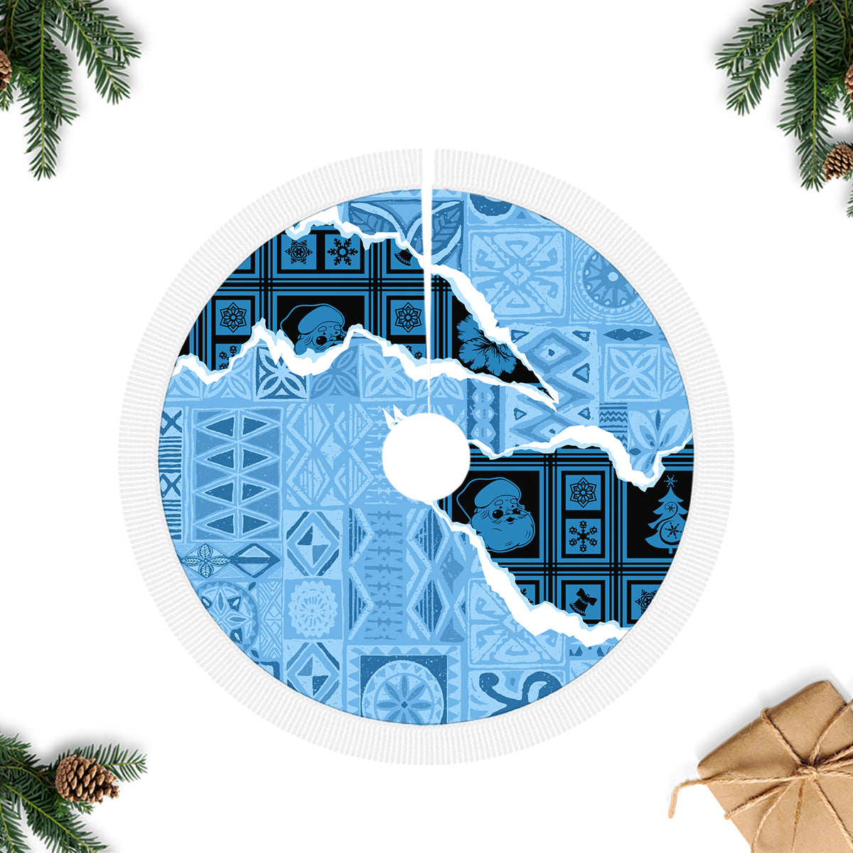 Bula Fiji Tapa Mix Christmas Tree Skirt Vintage Style - Wonder Print Shop