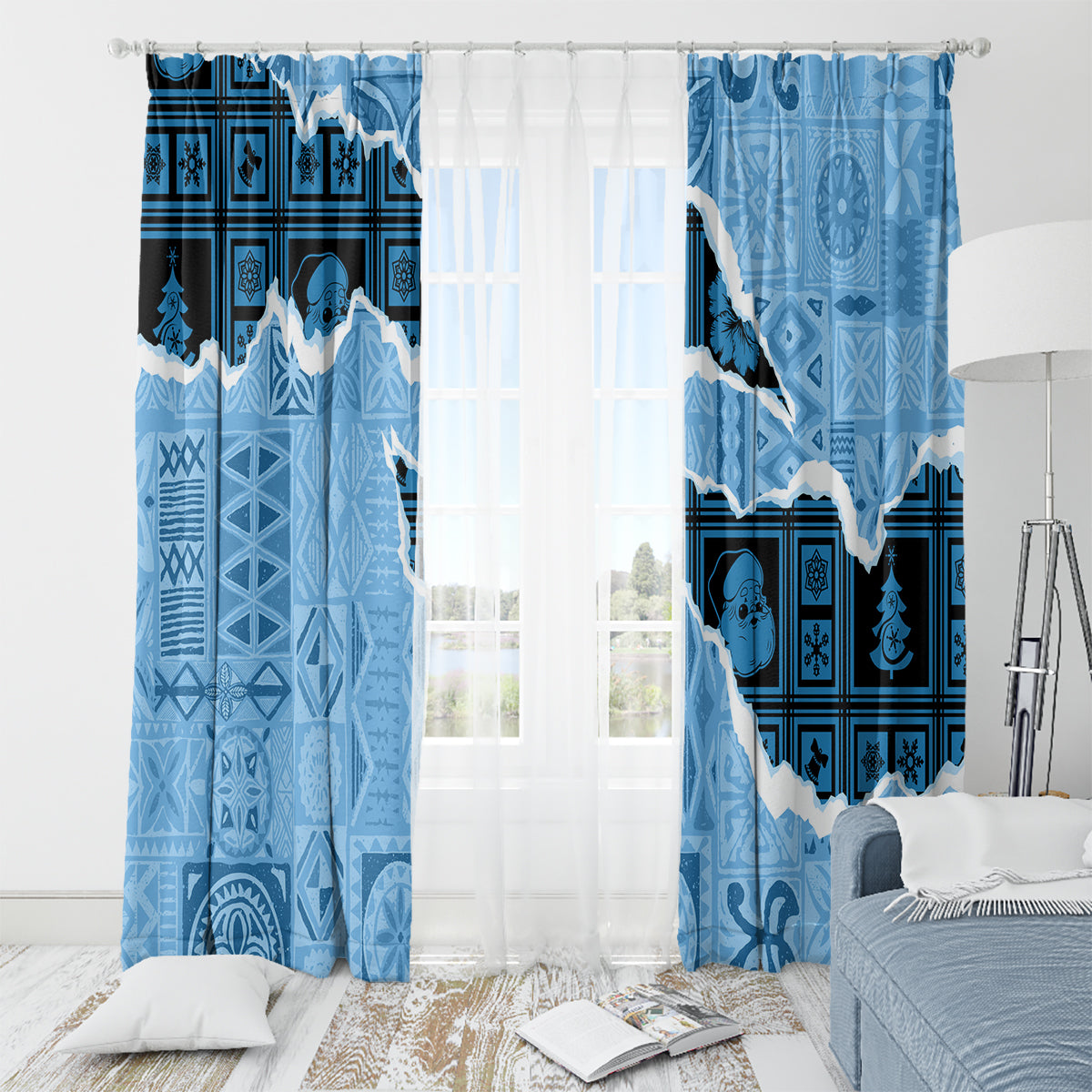 Bula Fiji Tapa Mix Christmas Window Curtain Vintage Style - Wonder Print Shop
