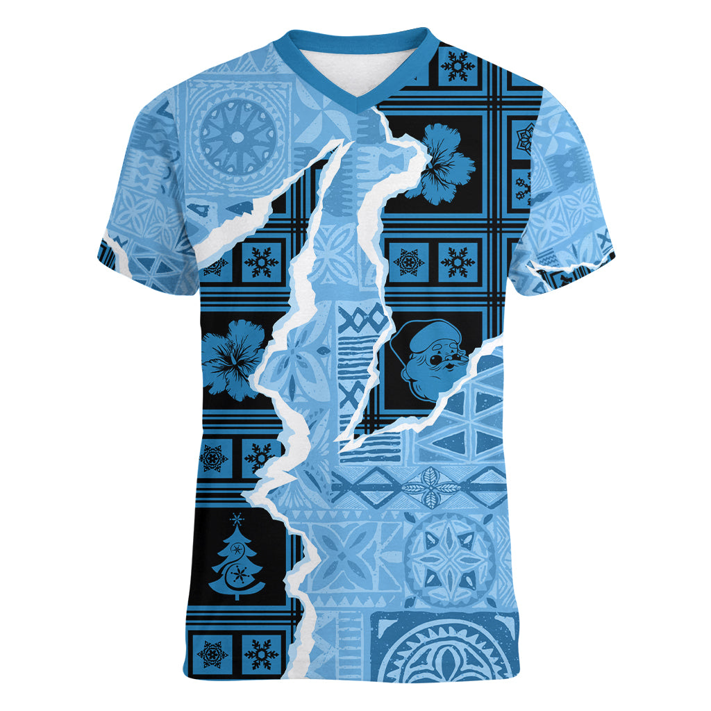 Bula Fiji Tapa Mix Christmas Women V Neck T Shirt Vintage Style - Wonder Print Shop