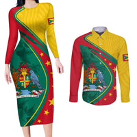 Grenada Couples Matching Long Sleeve Bodycon Dress and Long Sleeve Button Shirt Stars and Bougainvillea LT7 - Wonder Print Shop