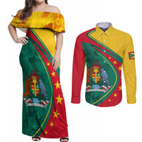 Grenada Couples Matching Off Shoulder Maxi Dress and Long Sleeve Button Shirt Stars and Bougainvillea LT7 - Wonder Print Shop