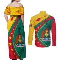 Grenada Couples Matching Off Shoulder Maxi Dress and Long Sleeve Button Shirt Stars and Bougainvillea LT7 - Wonder Print Shop