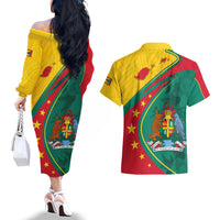 Grenada Couples Matching Off The Shoulder Long Sleeve Dress and Hawaiian Shirt Stars and Bougainvillea LT7 - Wonder Print Shop