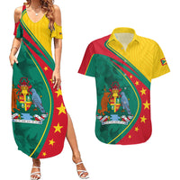 Grenada Couples Matching Summer Maxi Dress and Hawaiian Shirt Stars and Bougainvillea LT7 - Wonder Print Shop