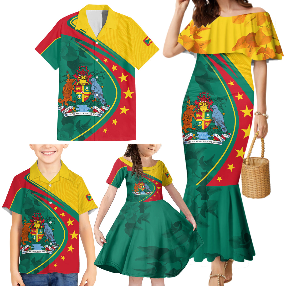 Grenada Family Matching Mermaid Dress and Hawaiian Shirt Stars and Bougainvillea LT7 - Wonder Print Shop