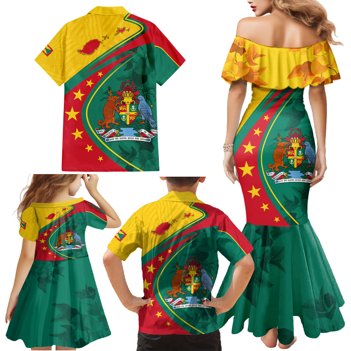 Grenada Family Matching Mermaid Dress and Hawaiian Shirt Stars and Bougainvillea LT7 - Wonder Print Shop