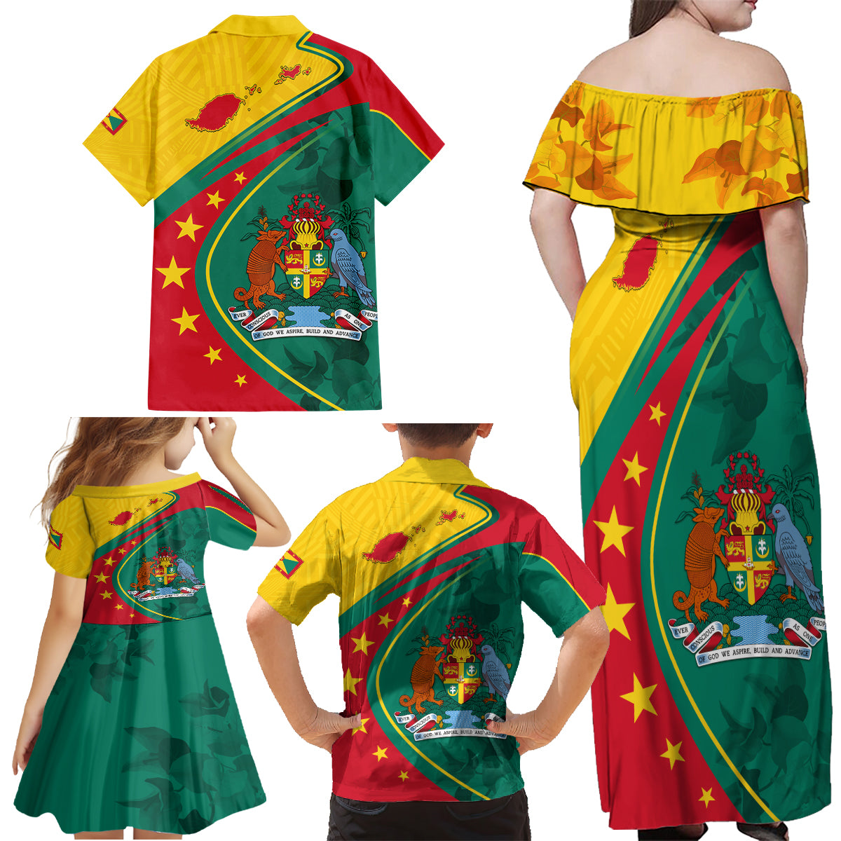 Grenada Family Matching Off Shoulder Maxi Dress and Hawaiian Shirt Stars and Bougainvillea LT7 - Wonder Print Shop