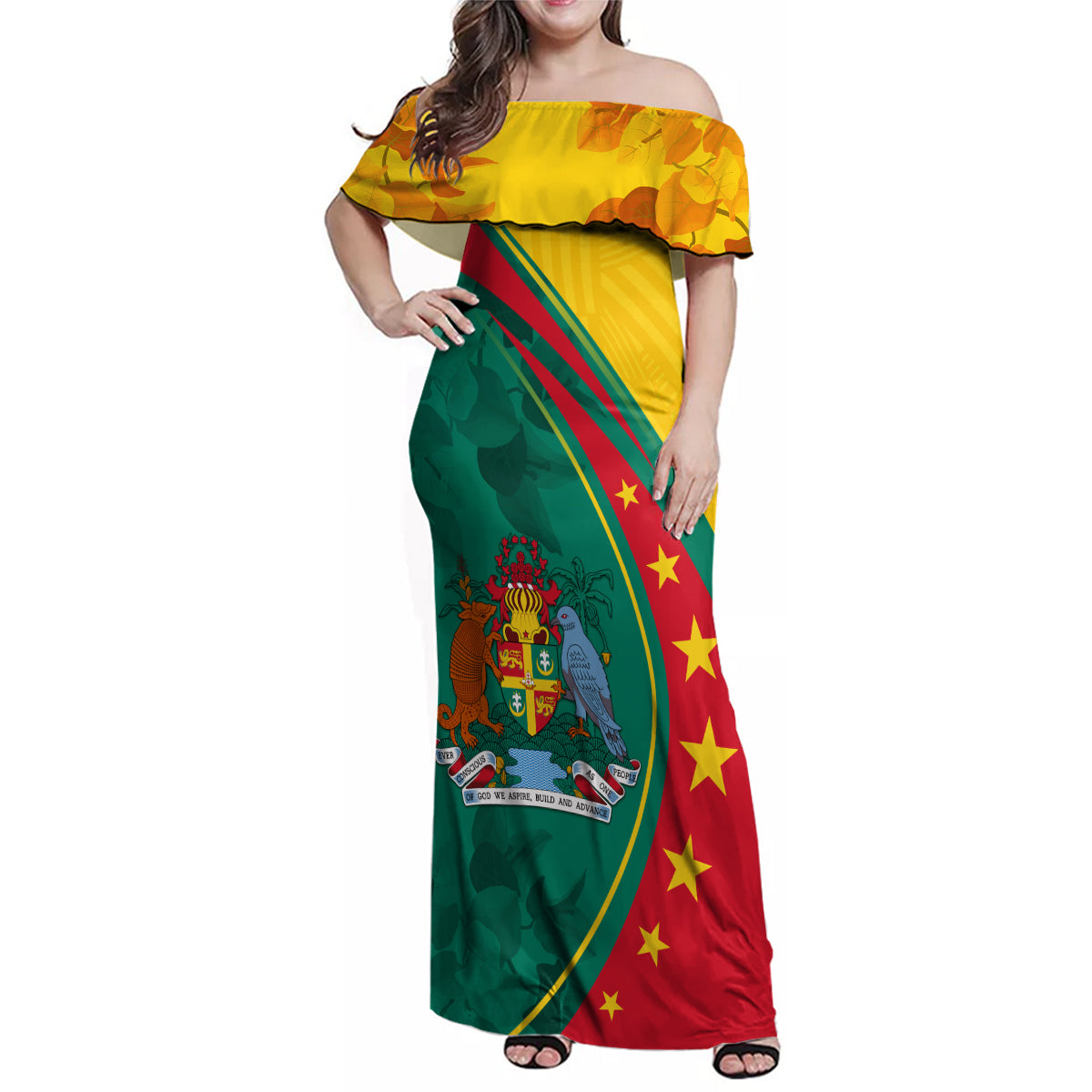 Grenada Family Matching Off Shoulder Maxi Dress and Hawaiian Shirt Stars and Bougainvillea LT7 - Wonder Print Shop