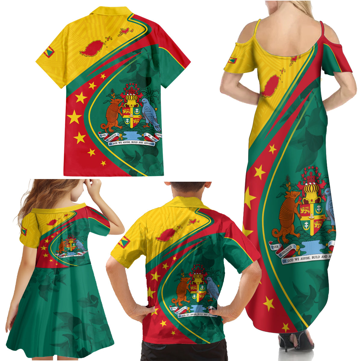 Grenada Family Matching Summer Maxi Dress and Hawaiian Shirt Stars and Bougainvillea - Wonder Print Shop