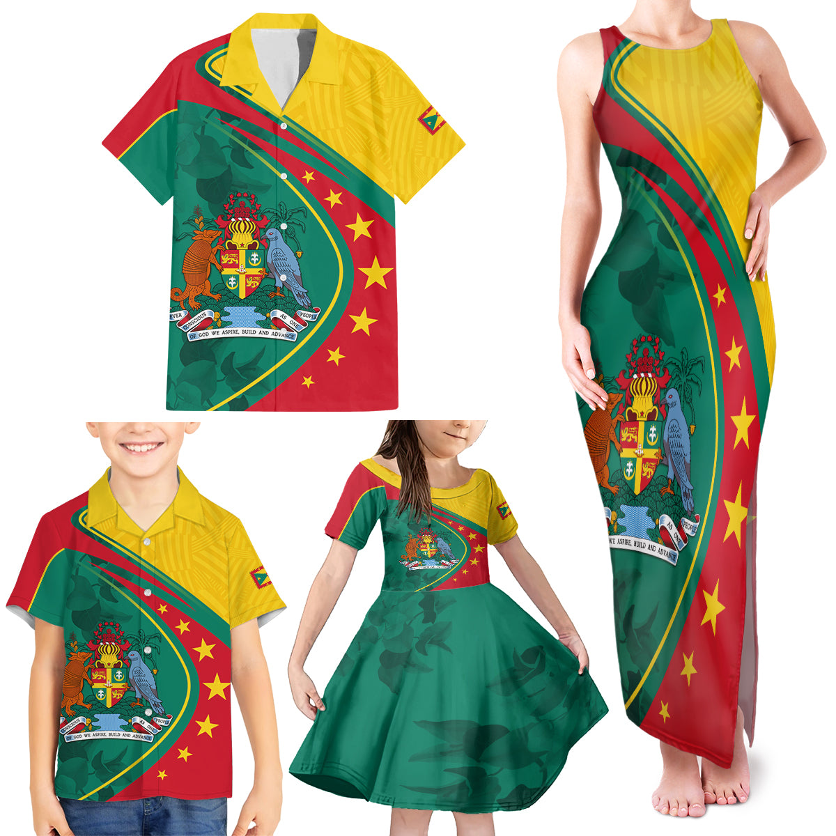 Grenada Family Matching Tank Maxi Dress and Hawaiian Shirt Stars and Bougainvillea - Wonder Print Shop