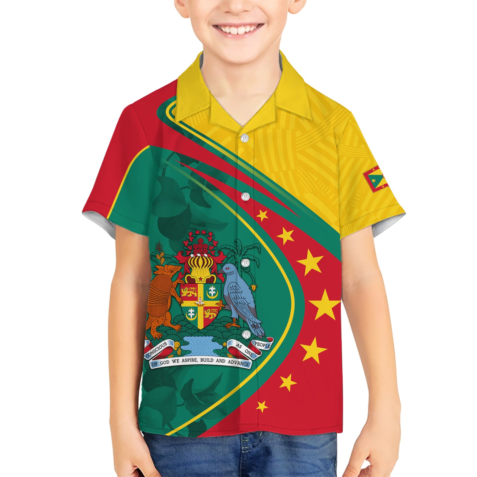 Grenada Kid Hawaiian Shirt Stars and Bougainvillea - Wonder Print Shop