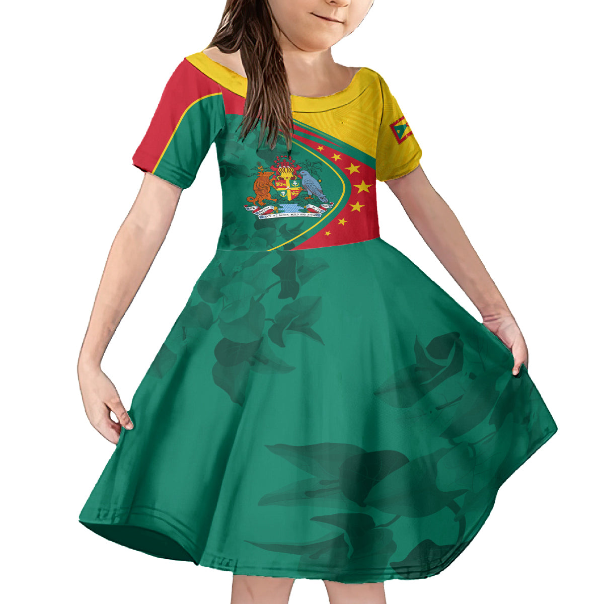 Grenada Kid Short Sleeve Dress Stars and Bougainvillea - Wonder Print Shop